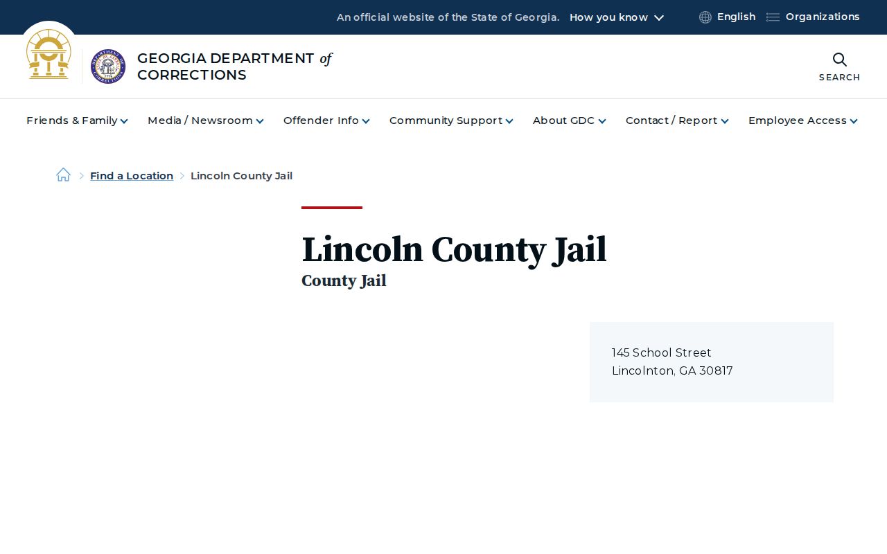 GDC listing for Lincoln County Jail